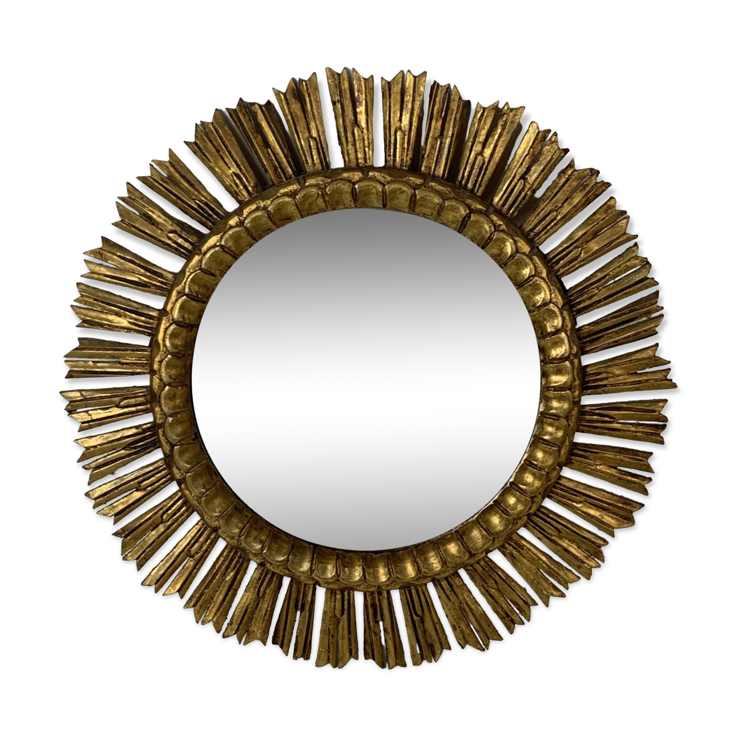 Large midcentury Spanish gold gilt wood sun or sunburst mirror, 1950s
