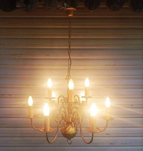 Important 9-light chandelier in Dutch style with 2 levels in brass - in working condition.
