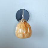 Old globe wall lamp in gilded Clichy glass and vintage chromed metal