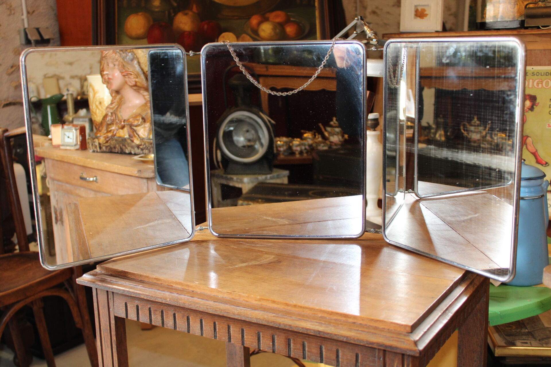 Vintage triptych barber mirror