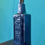 Tall blue enamelled stoneware lamp, signed "Désirée". Danemak 1965