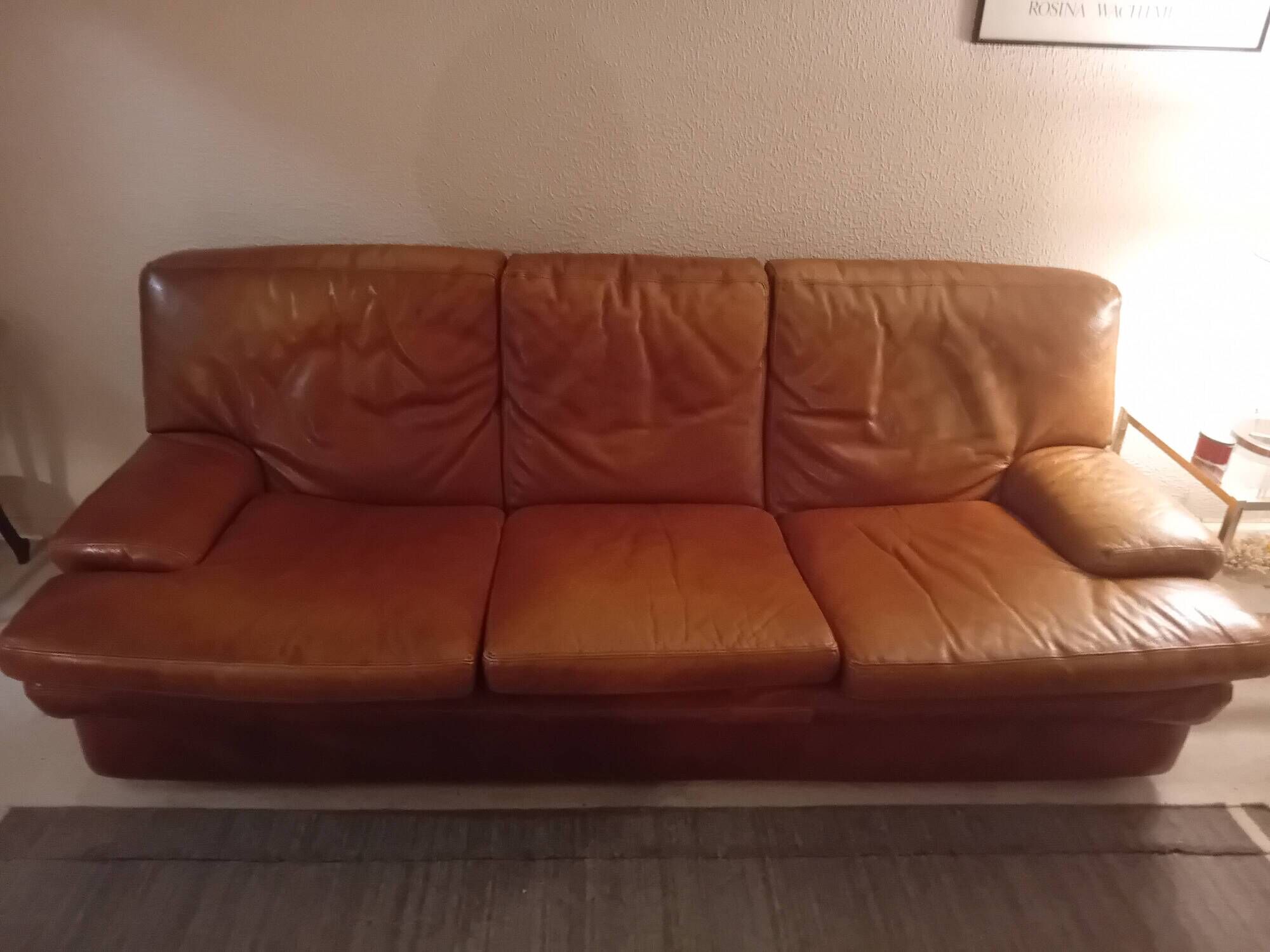 Roche Bobois 4-seater leather sofa, 1970s, excellent condition
