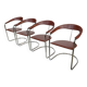 Set of 4 design cantilever chairs cognac leather and chrome design