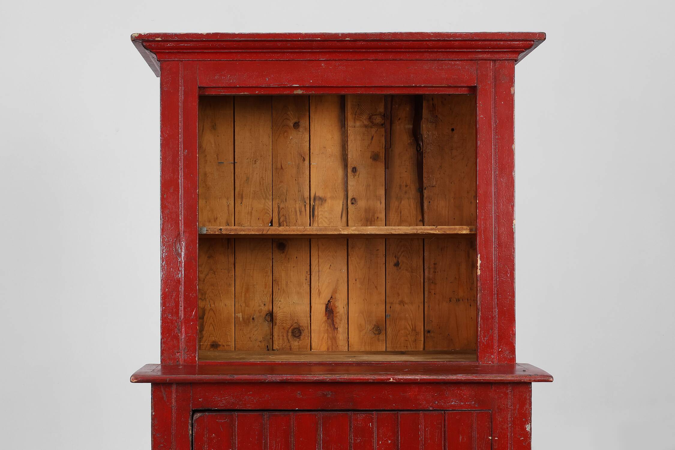French 19th Century Red‑Painted Stepback Cupboard in Pine