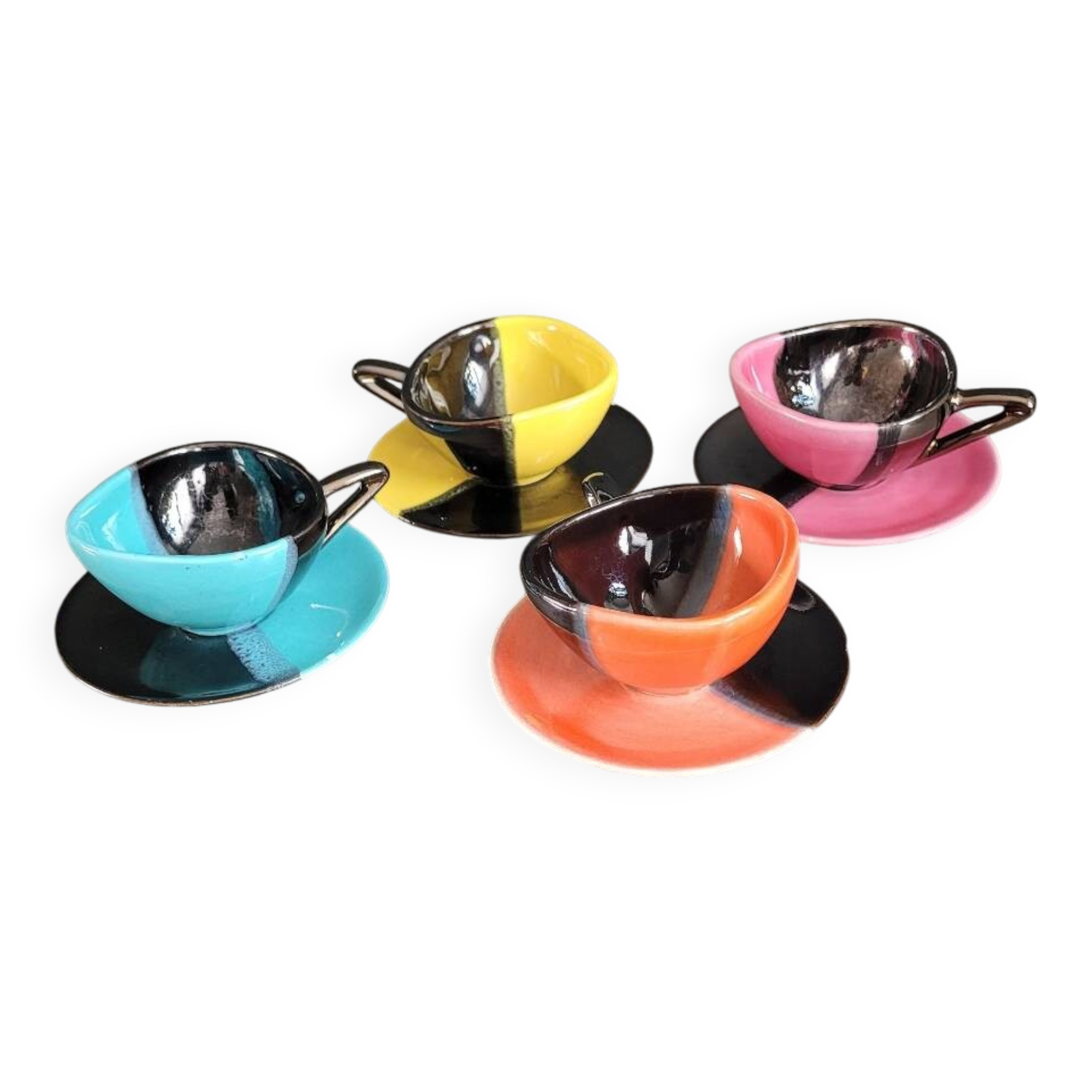 Set of 4 Vallauris coffee cups - Signed Luc Vallauris