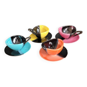 Lot de 4 tasses à café Vallauris- Signées Luc Vallauris