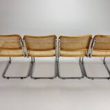 Set of 4 tubular frame and cane cantilever dining chairs, italy, 1970s