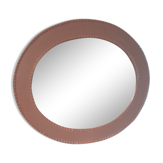 Oval gray painted wood mirror