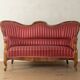 Biedermeier salon bench with raspberry red striped upholstery