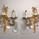 Pair of asymmetrical appliques, gilded bronze and crystal tassels, Louis XV style