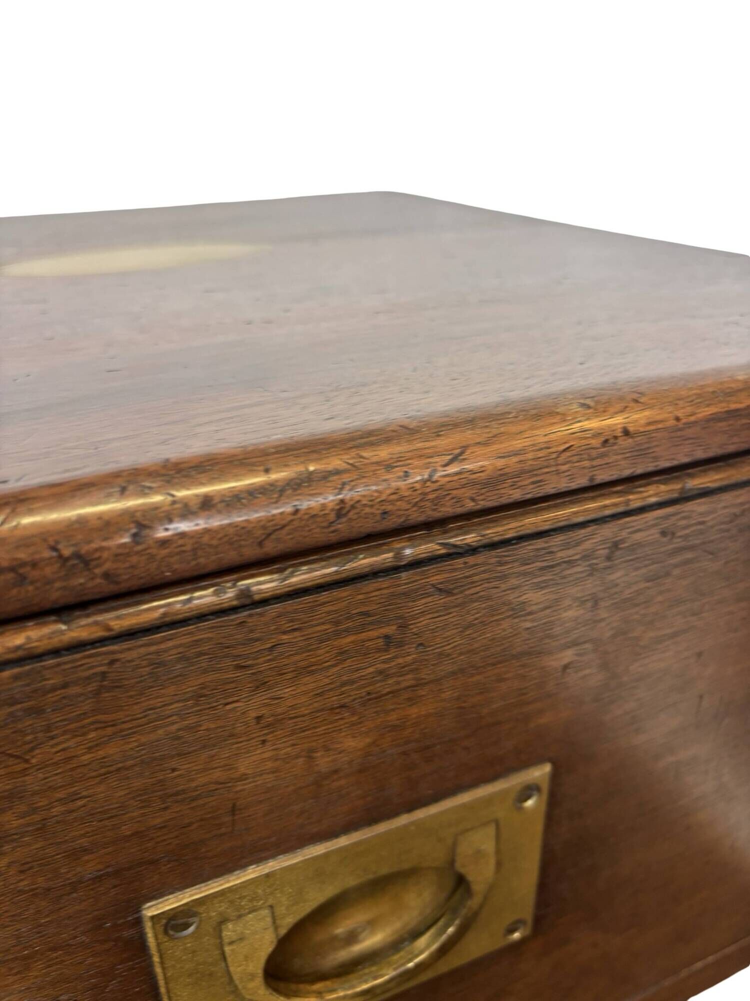 Vintage set of wooden bedside tables in military campaign style design