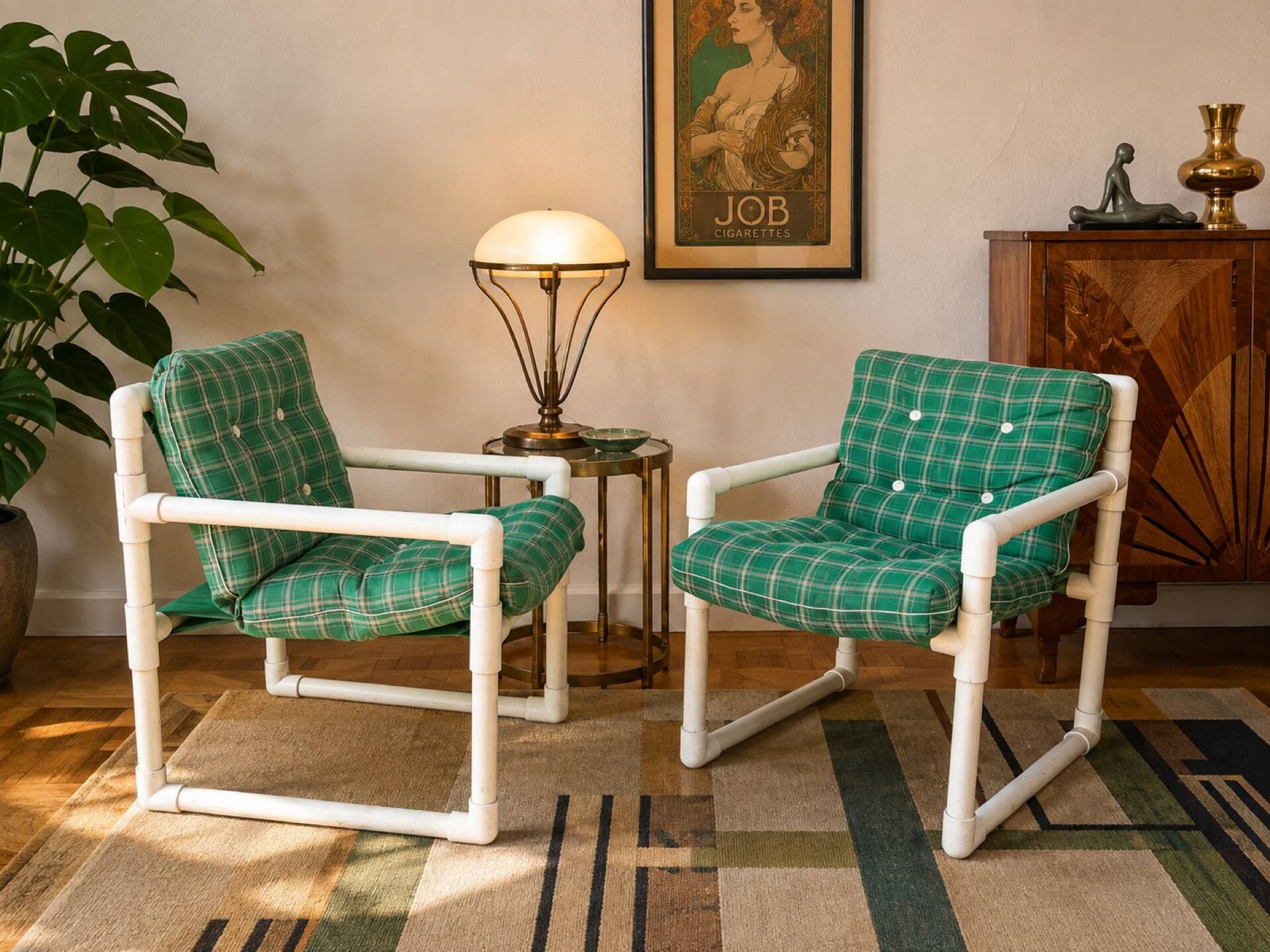 Pair of vintage tubular armchairs from the 70s and 80s, luxury design.