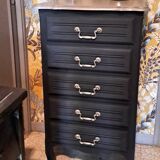 Black and grey painted wooden chest of drawers from France 1950 with 5 drawers