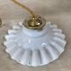 Suspension ancien opaline pâte de verre plissé blanche 1940 Vintage
