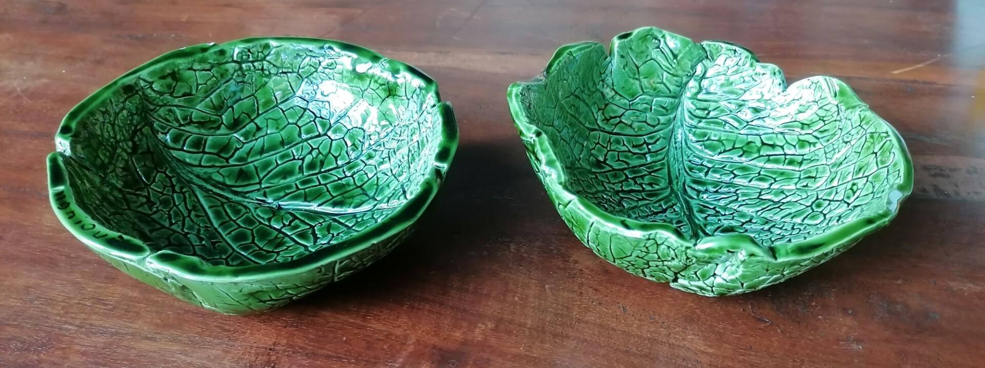 Pair of cabbage leaf-shaped serving bowls