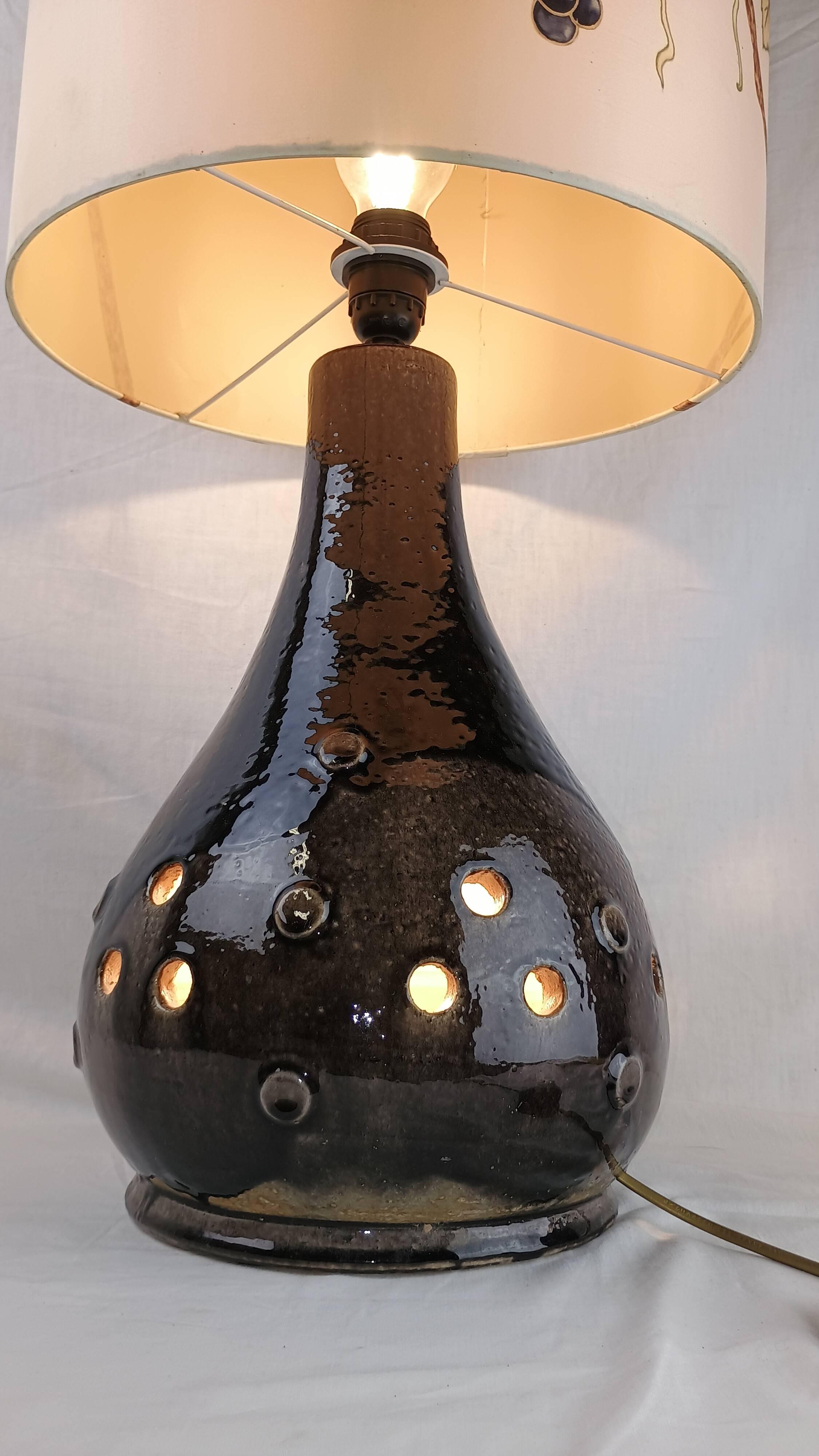 Lampe de sol vintage années 70 céramique abat-jour signé Style West Germany