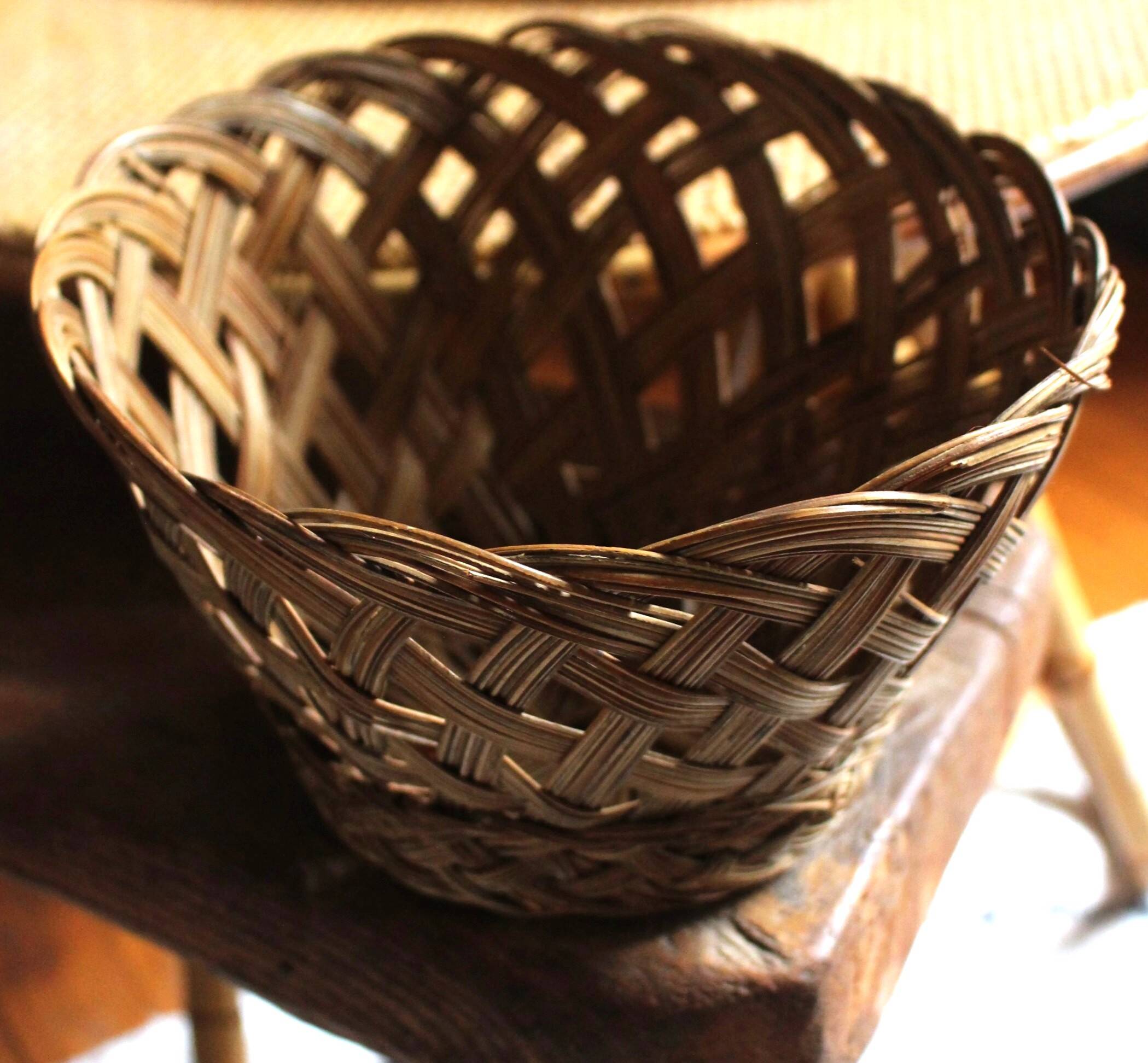 Vintage openwork wicker high basket