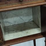 Pair of bedside old marquetry top green marble and bronze decorations