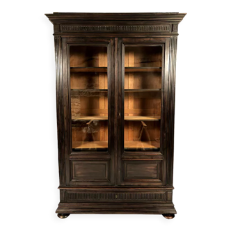 Napoleon III library in blackened wood with two glass doors