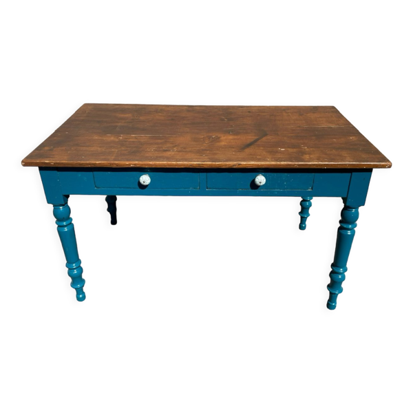 Table provençale en sapin 2 tiroirs