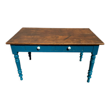 Table provençale en sapin 2 tiroirs
