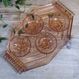Rosaline service in pink glass with a diamond tray and four bowls