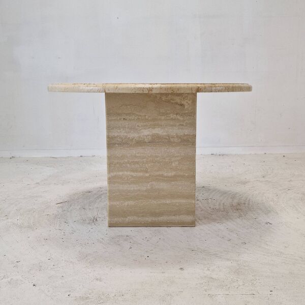 Table Basse ou d'Appoint Ronde Italienne en Travertin, 1980s
