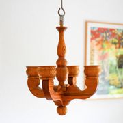 Rustic wooden pendant chandelier candleholder from Smålandsslöjd, Sweden, 1975