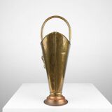 French vintage rustic brass and copper base umbrella stand with embossed decoration