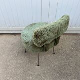 Vintage green furry chair from the 1960s