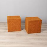 Pair of vintage 80s orange fabric poufs Italian design