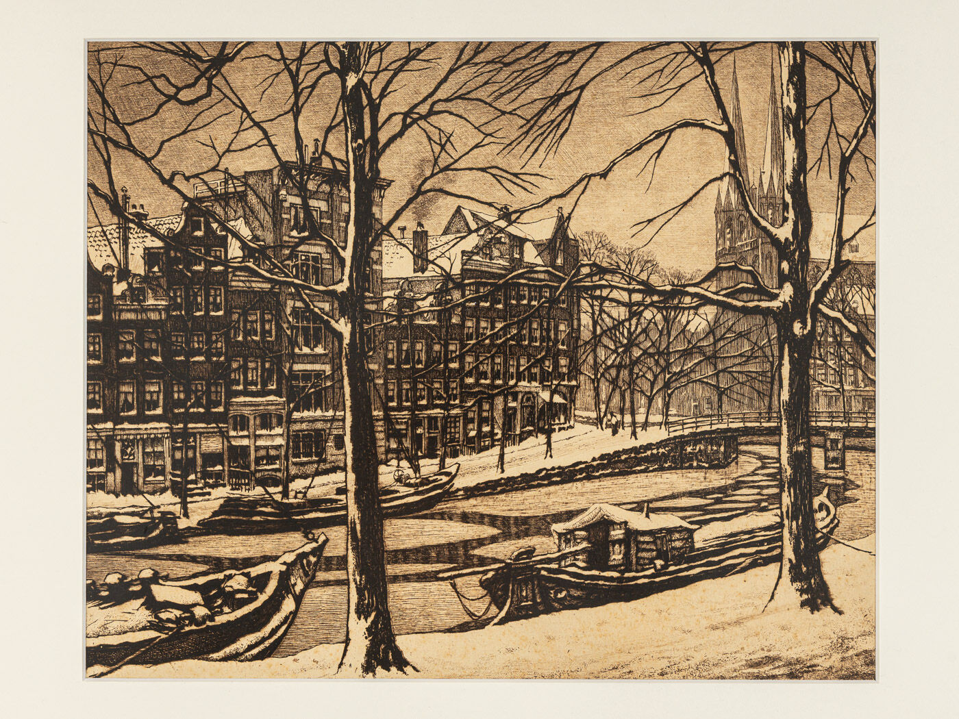 Amsterdam in Wintertime, B/W Etching on Paper, 50 x 45 cm