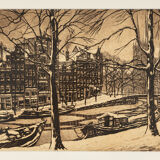 Amsterdam in Wintertime, B/W Etching on Paper, 50 x 45 cm