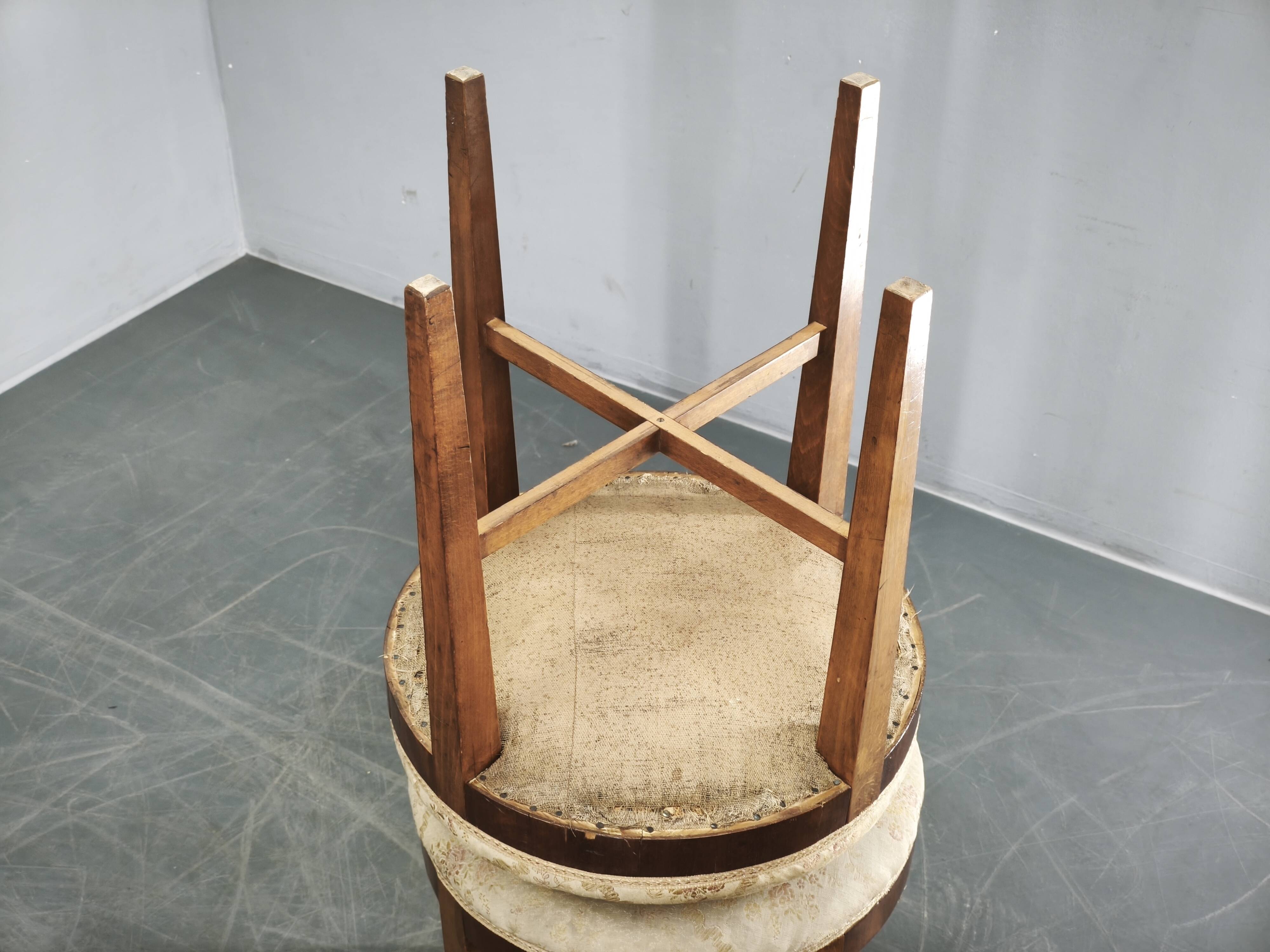 Pair of Art Deco Walnut and Beech Stools, Czechoslovakia, 1930s
