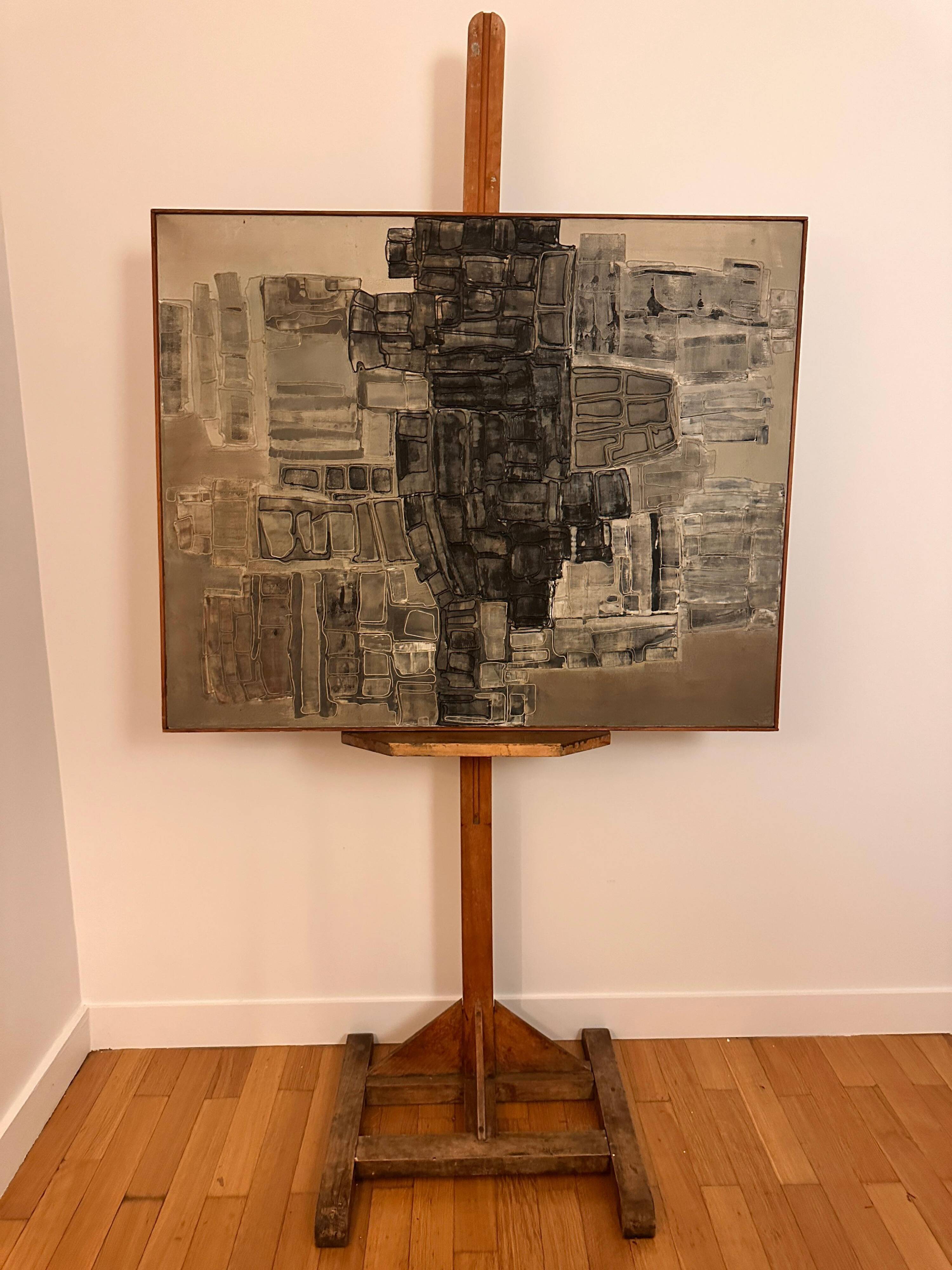 Abstract Mixed-Media Painting, Signed E. Navarra, 1960s