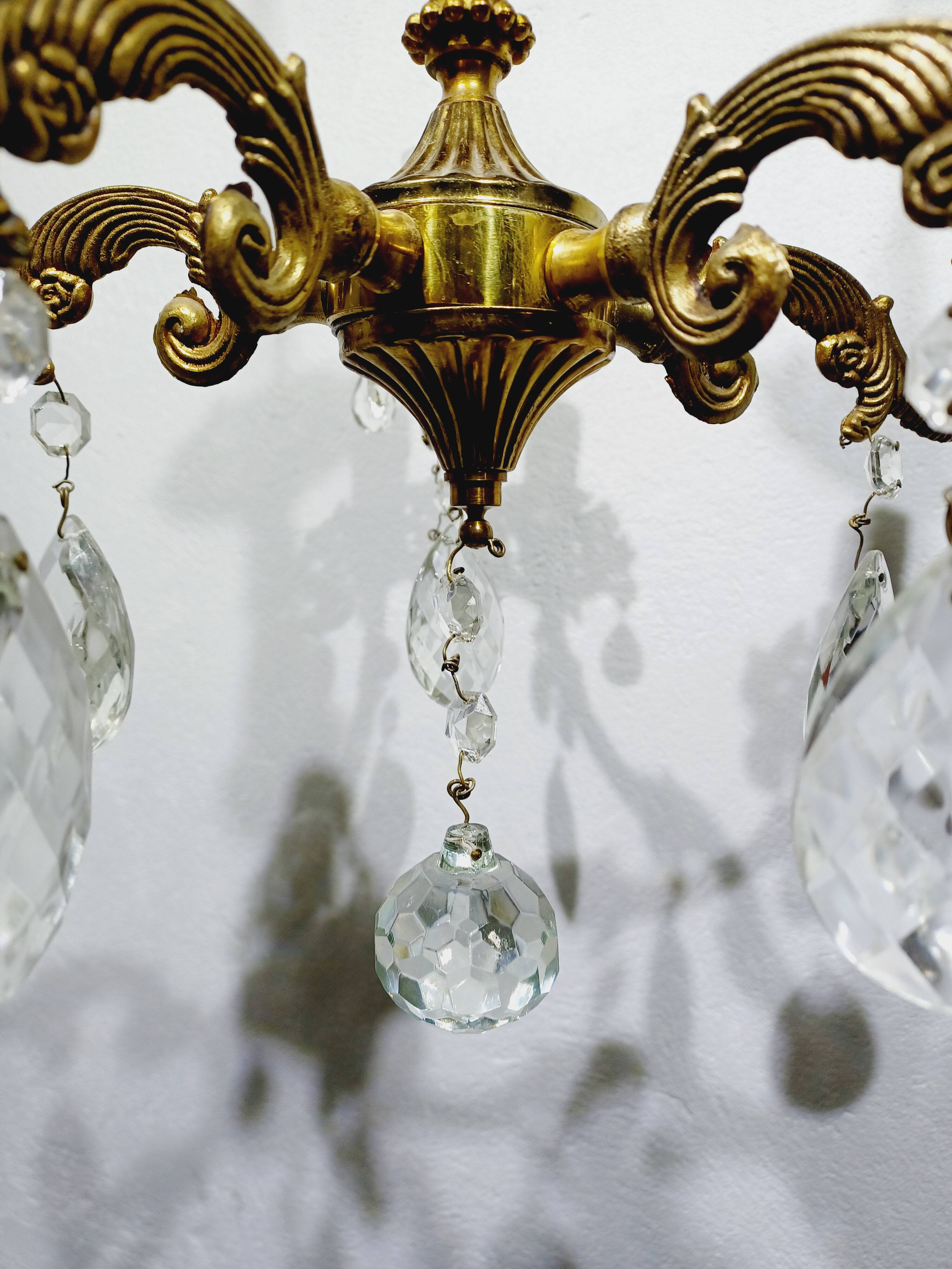 5-light Louis XV bronze and brass chandelier