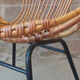 Rattan armchair with metal base from the 1950s