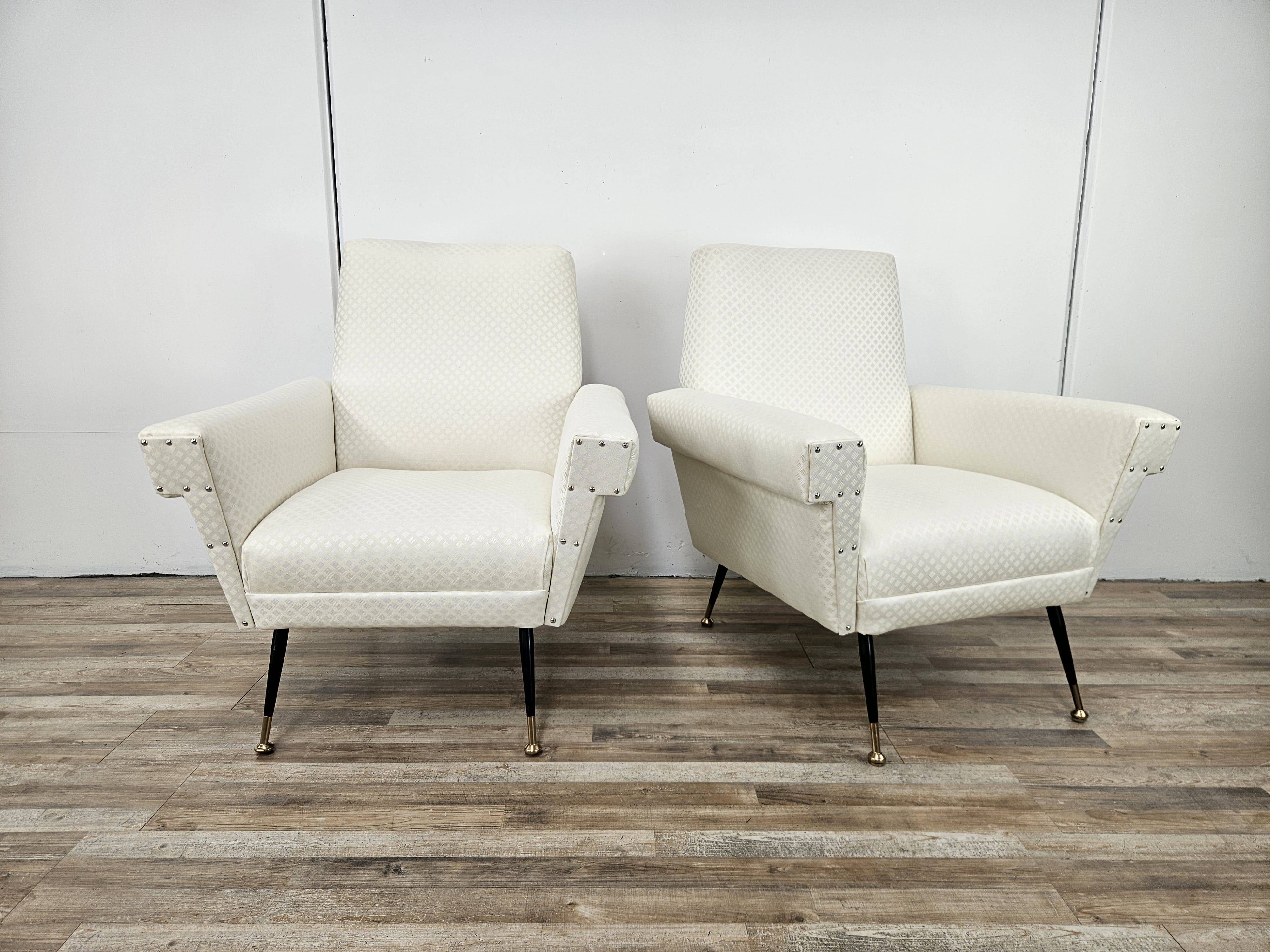 1950s Italian Armchairs Design in Cream Fabric with Iron Legs