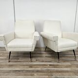 1950s Italian Armchairs Design in Cream Fabric with Iron Legs