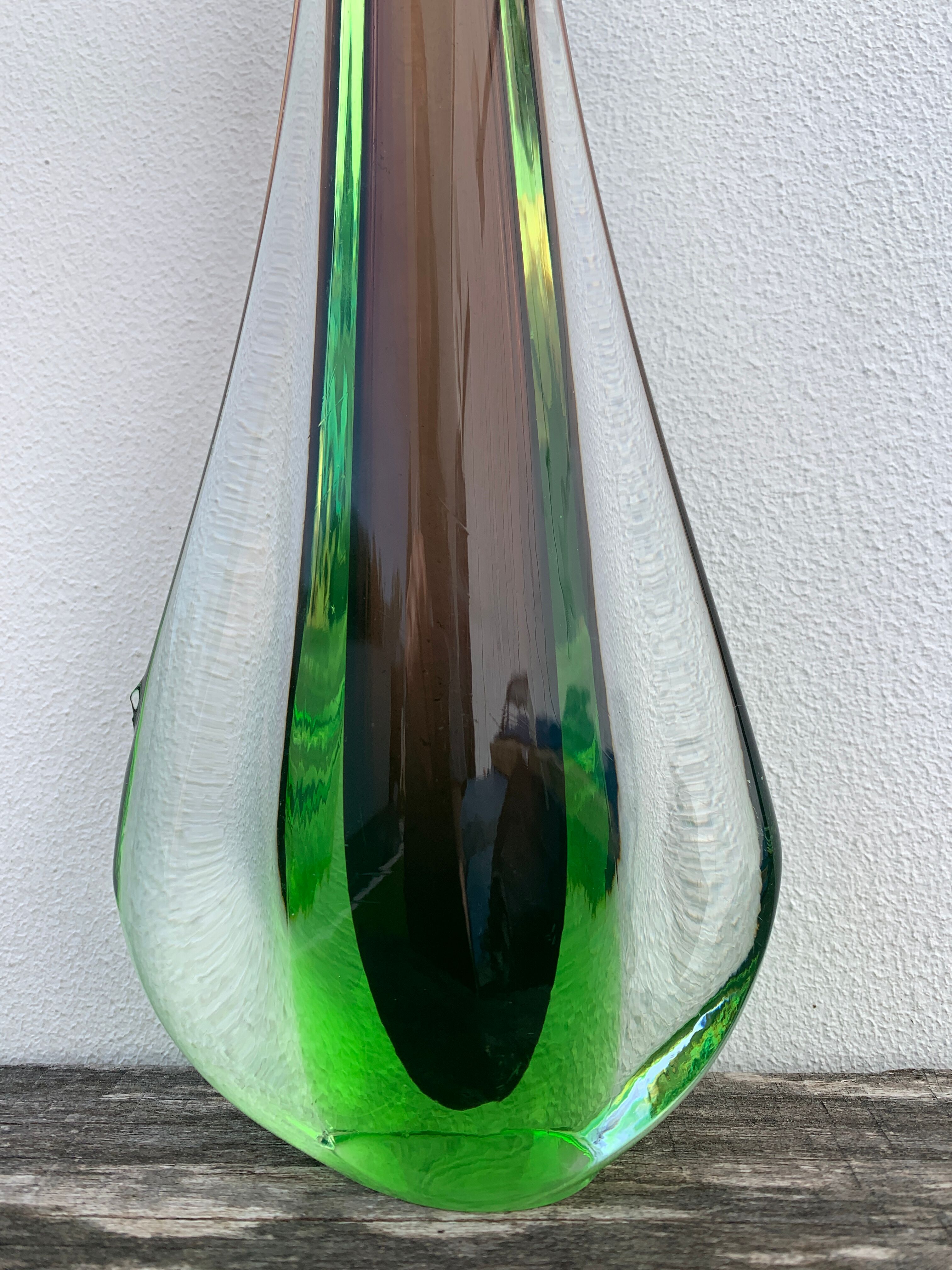 Green and red glass soliflore Sommerso Murano vase 1970