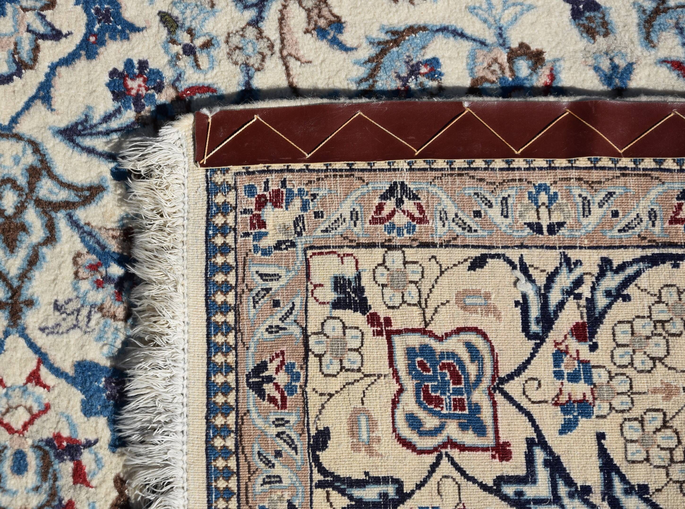 Persian Iran Nain Wool and Silk Oriental Rug: 3.10 X 2.08 Meters
