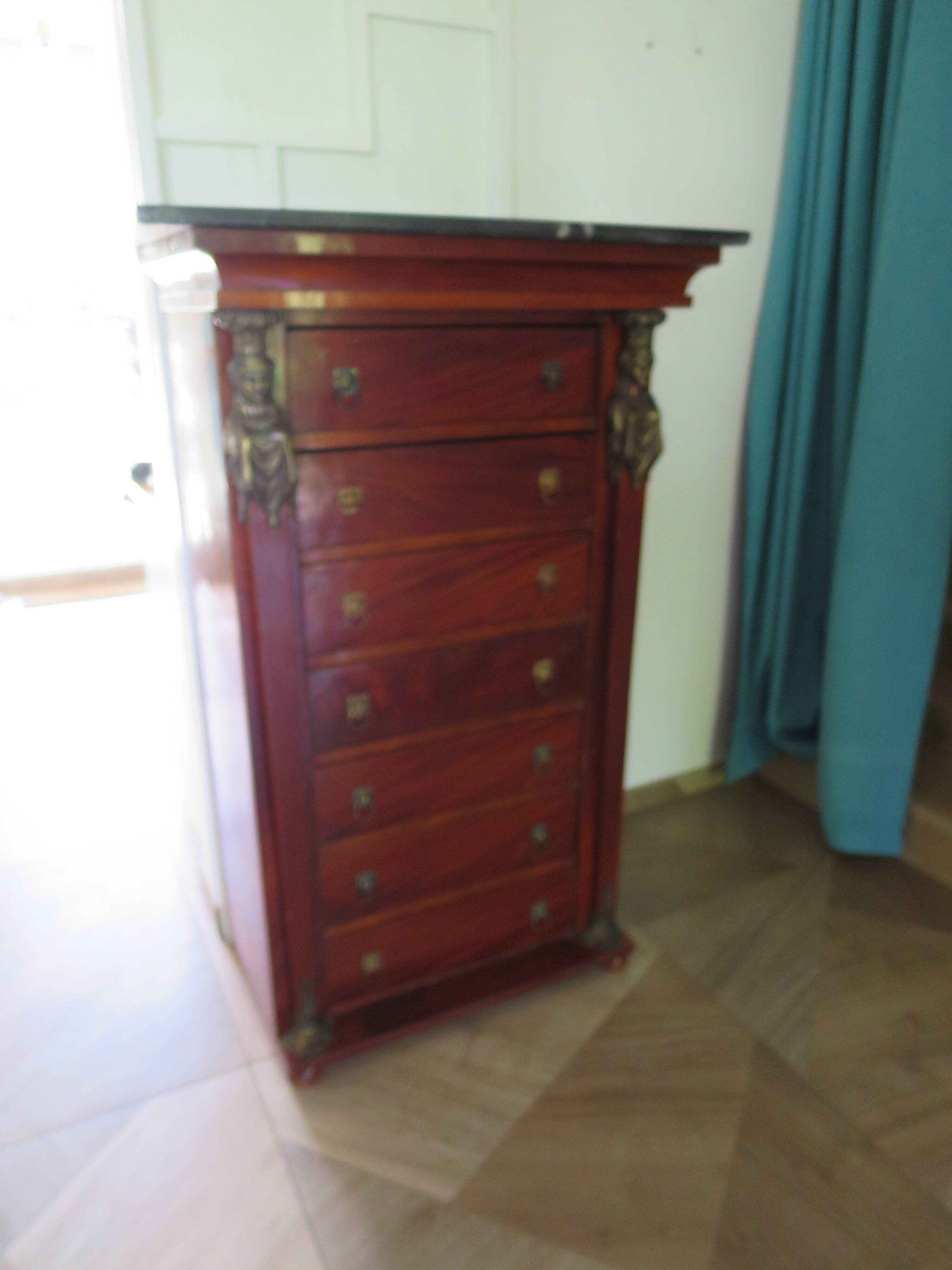 Antique Weekly Planner/Empire Style Commode-Caryatid-Patinated Bronze - 1950