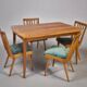 Dining room set, extendable table and 4 chairs, Czech vintage 19.