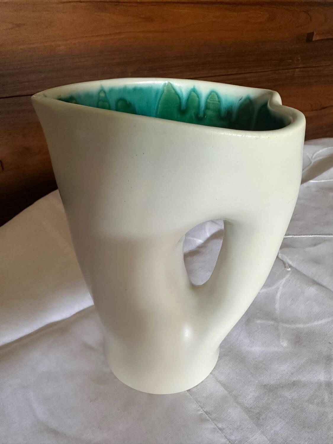 Two-Tone Matte Ceramic Pitcher / Organic Glazed Vintage G. Jouve P.
