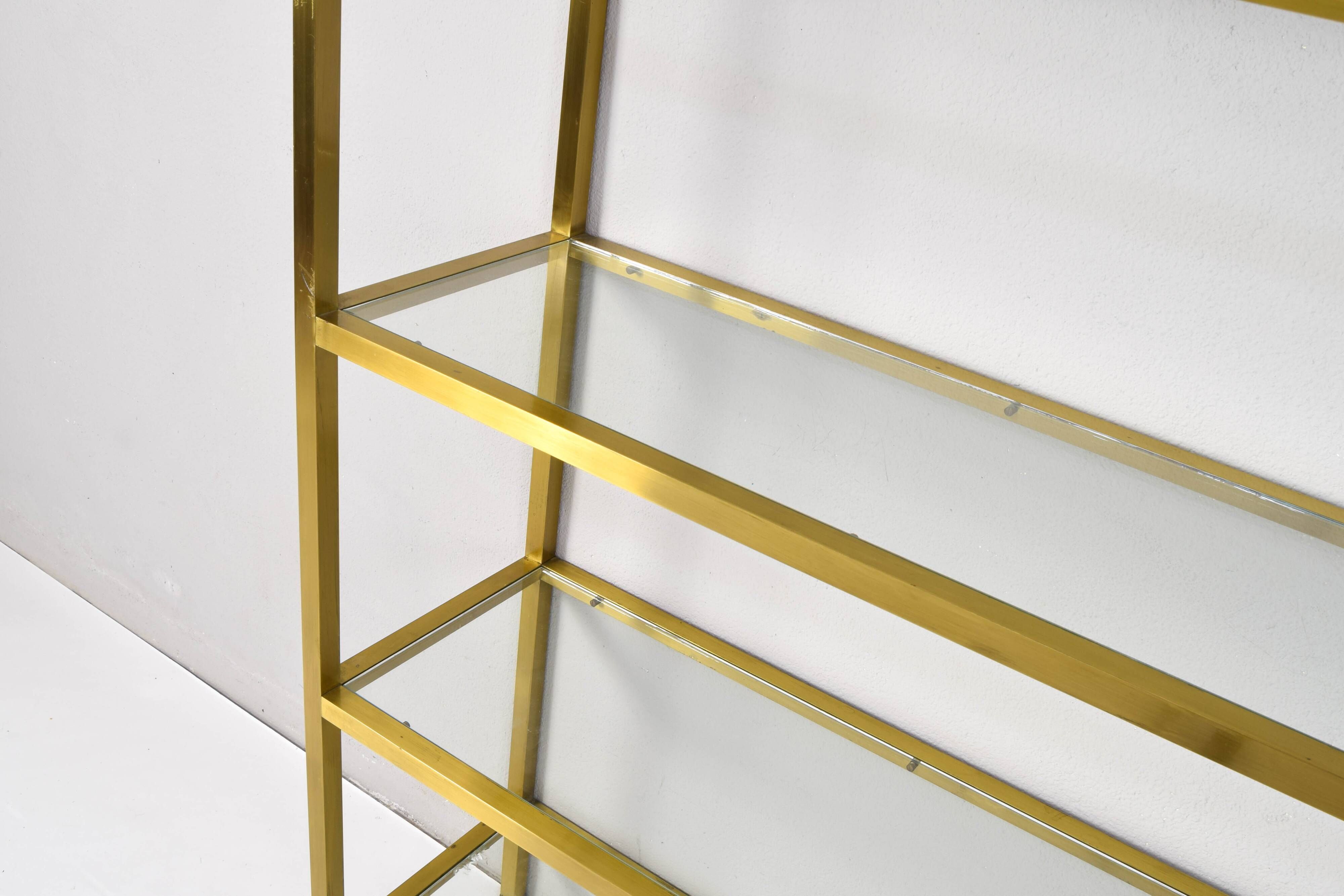 Hollywood Recency Brass and Crystal Shelving, France 70s