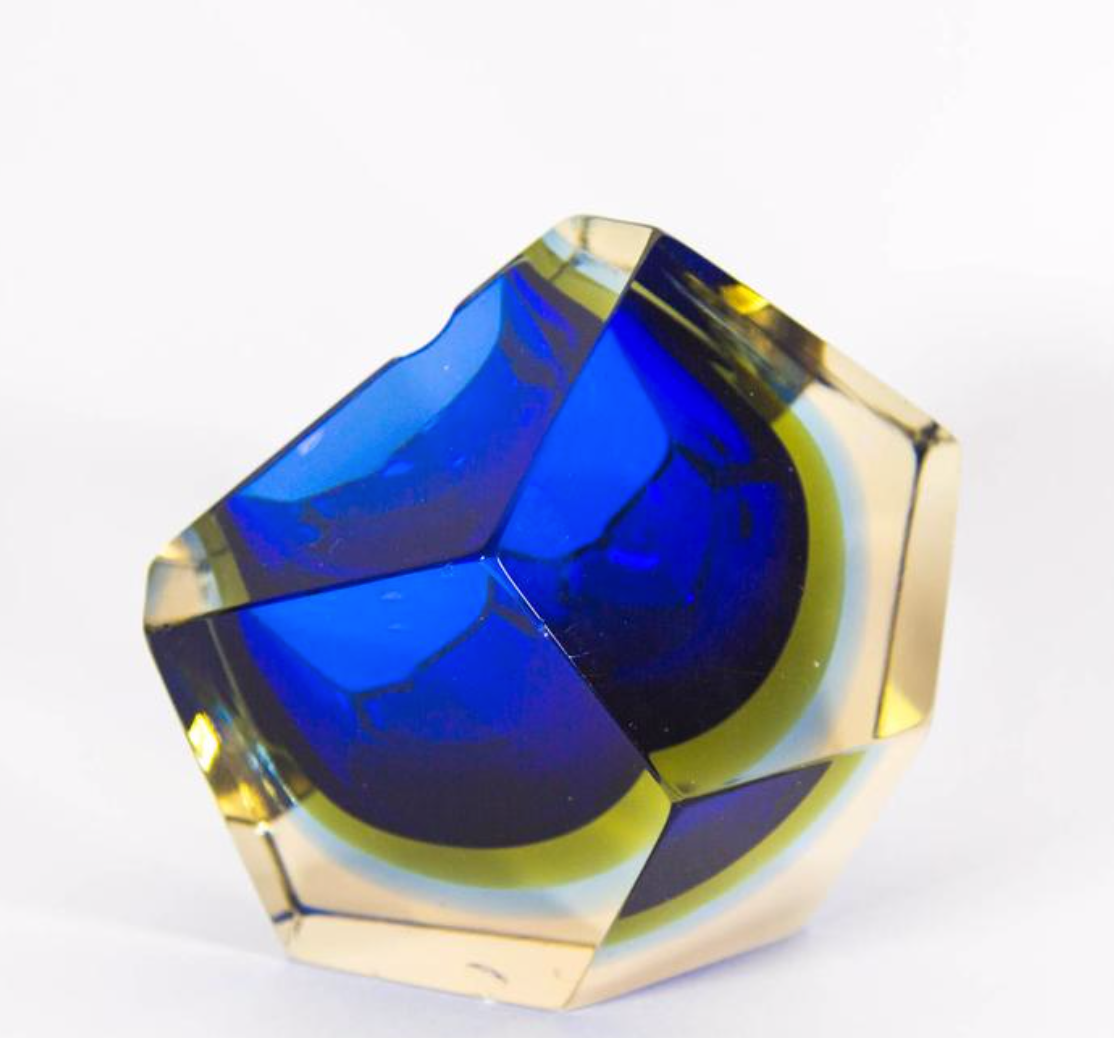 Blue and yellow Murano Mandruzzato ashtray