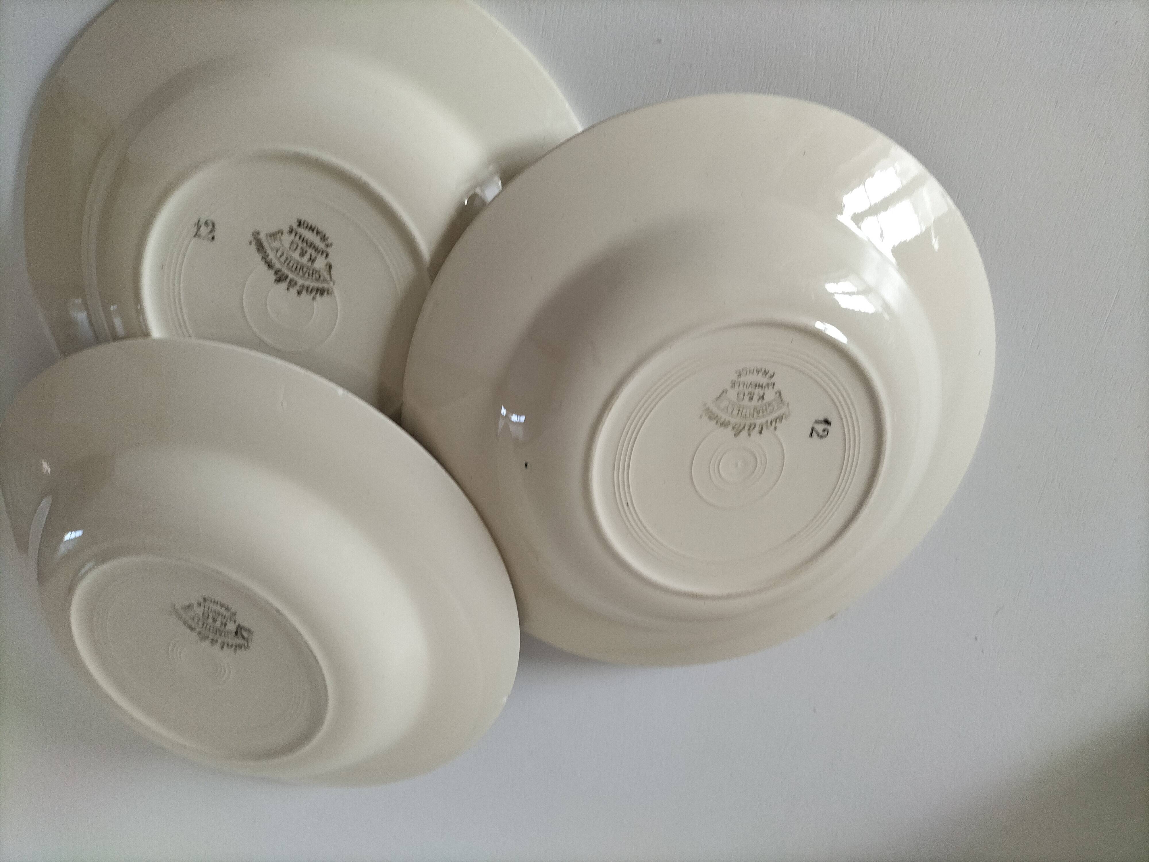 Trio of K&G Lunéville soup plates – Chantilly model, hand-painted