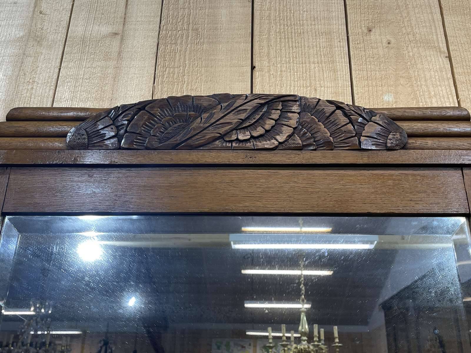 Art deco period beveled mirror in oak