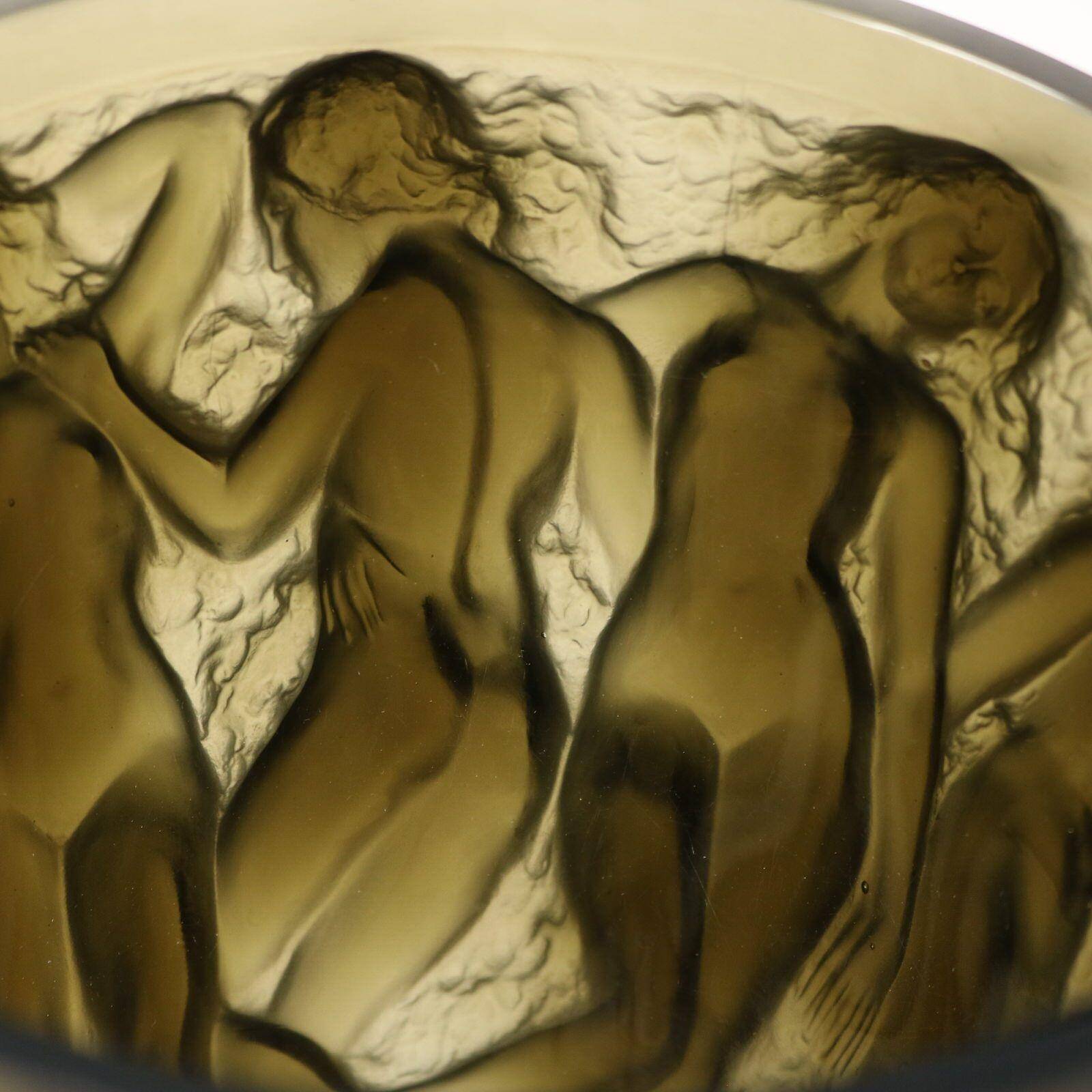 Rene Lalique Topaz Glass Bacchantes Vase