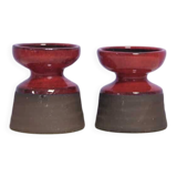 set x2 brown & red stoneware candlestick